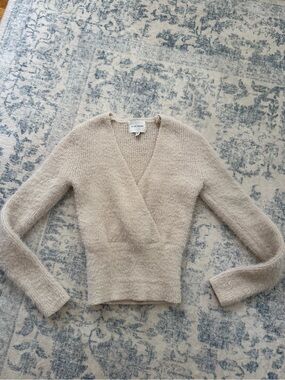 Pink Rose Cream Wrap V-Neck Sweater